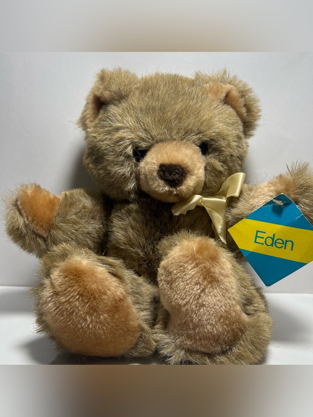 Eden Vintage 1984 Brown/Beige Plush Teddy Bear w/ Bow & Hang Tag MPN 10251